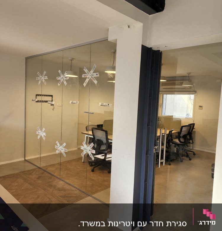 קיר זכוכית עם מדבקות בצורת כוכבים